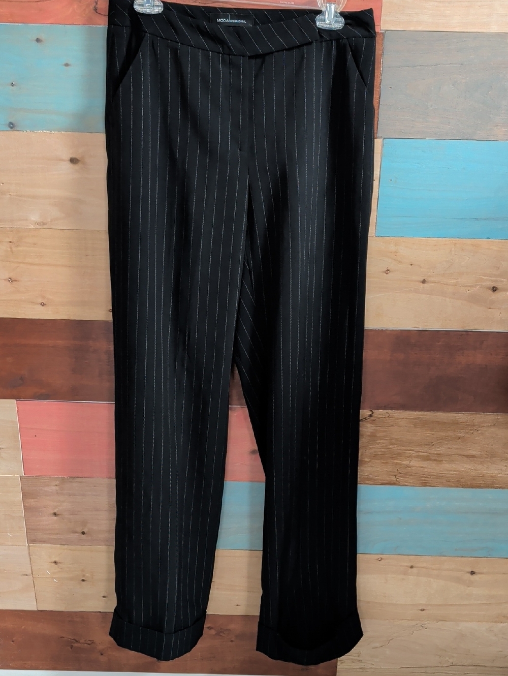 Moda International Black Pinstripe Boot-Cut Trousers
